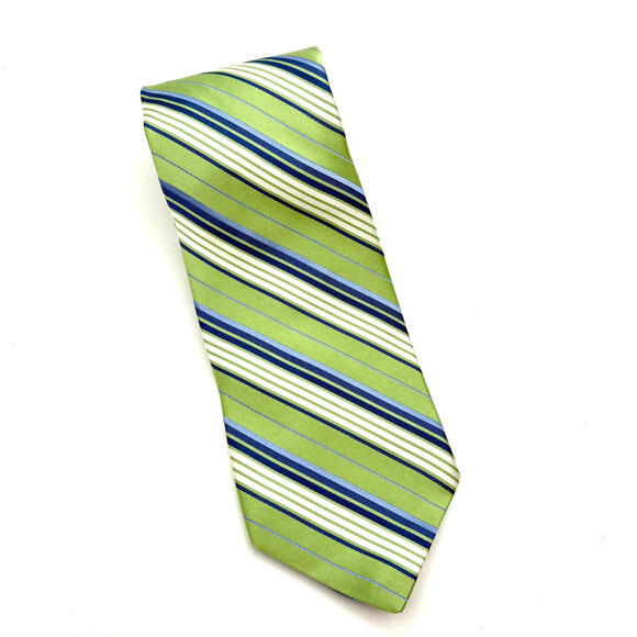 City of London Necktie Stripe Wide Silk Green/Blue - Picture 1 of 3